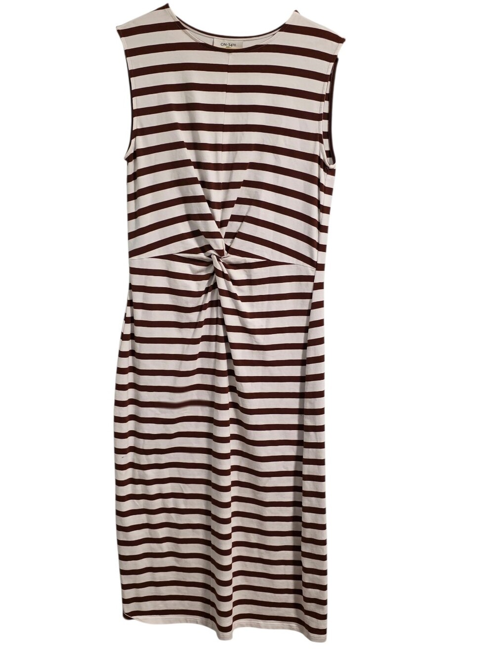 On 34th EUC Sleeveless Twist Waist Brown & White Striped Dress 44" Long Size M